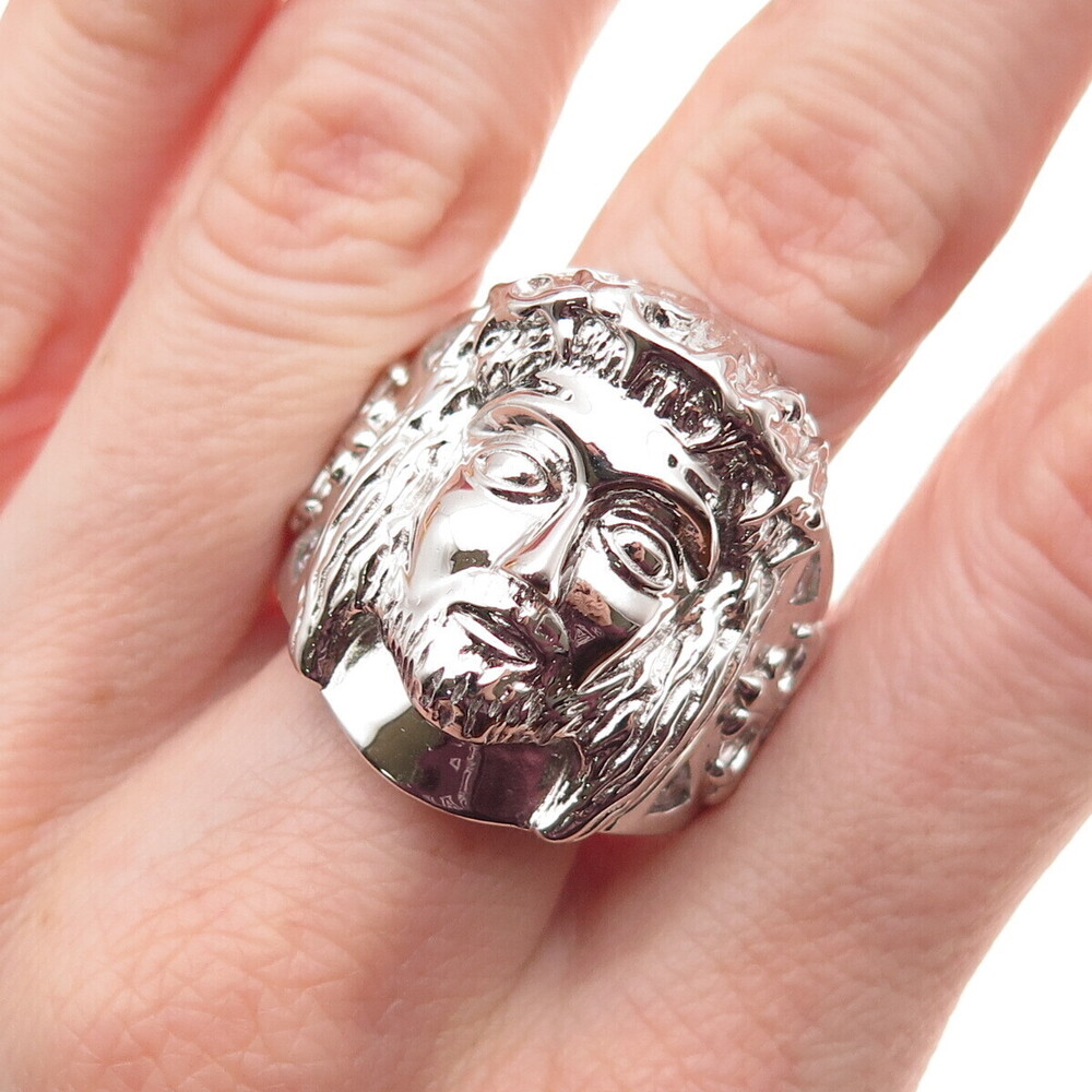925 Sterling Silver Round-Cut C Z Jesus Statement Ring Size 12.25